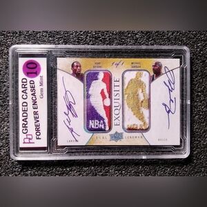 Kobe Bryant, Michael Jordan Dual Autograph Logoman Basketball Card. Graded 10